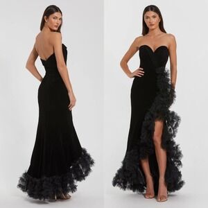 NWT Mac Duggal Black Strapless Velvet Mermaid Gown $598 -  Size 12